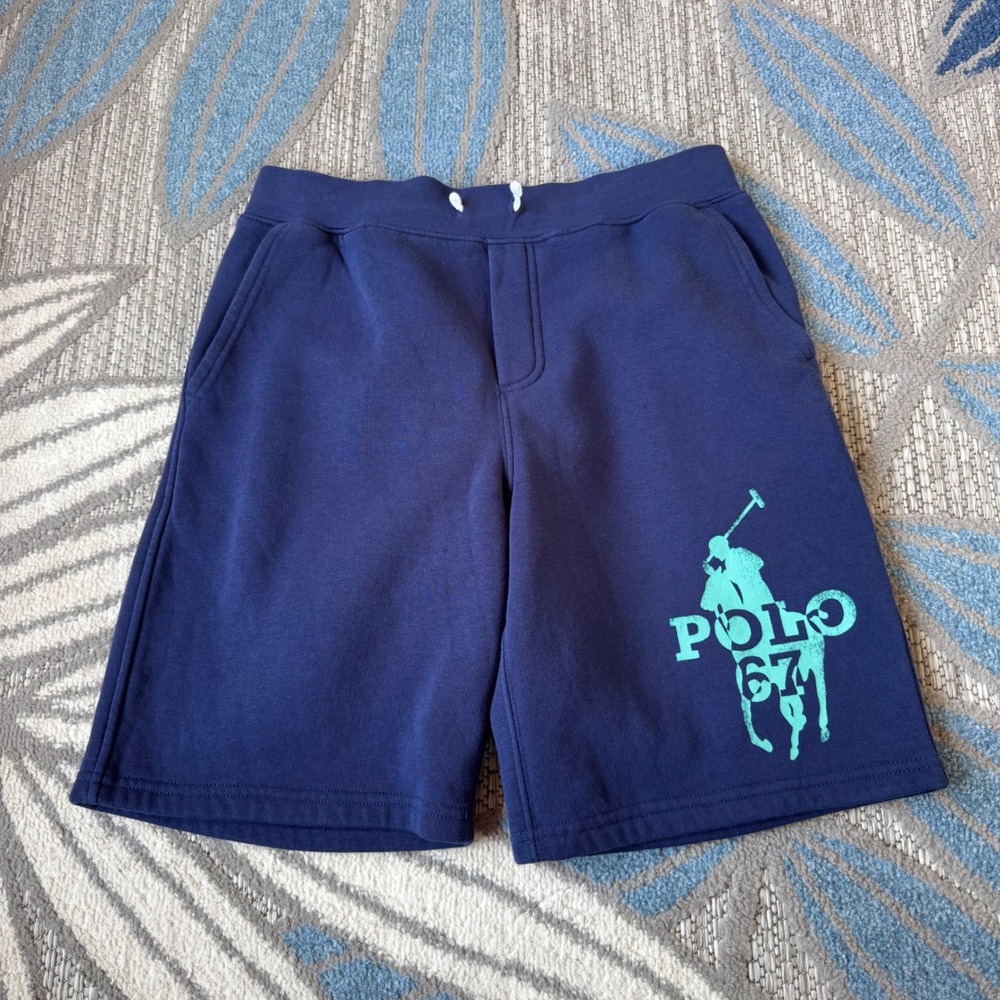 Ralph Lauren Boys Big Pony Logo‎ Fleece Shorts Size Large 14/16 Navy